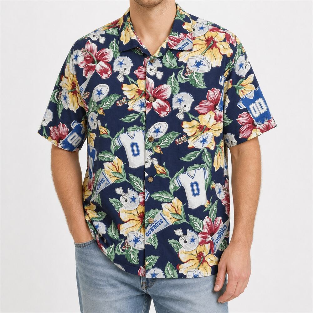 Sun & Turf Dallas Cowboys Shirt Mens XL Blue NFL Football Hawaiian Button Up